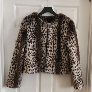 Trouve Leopard Print Faux Fur Jacket